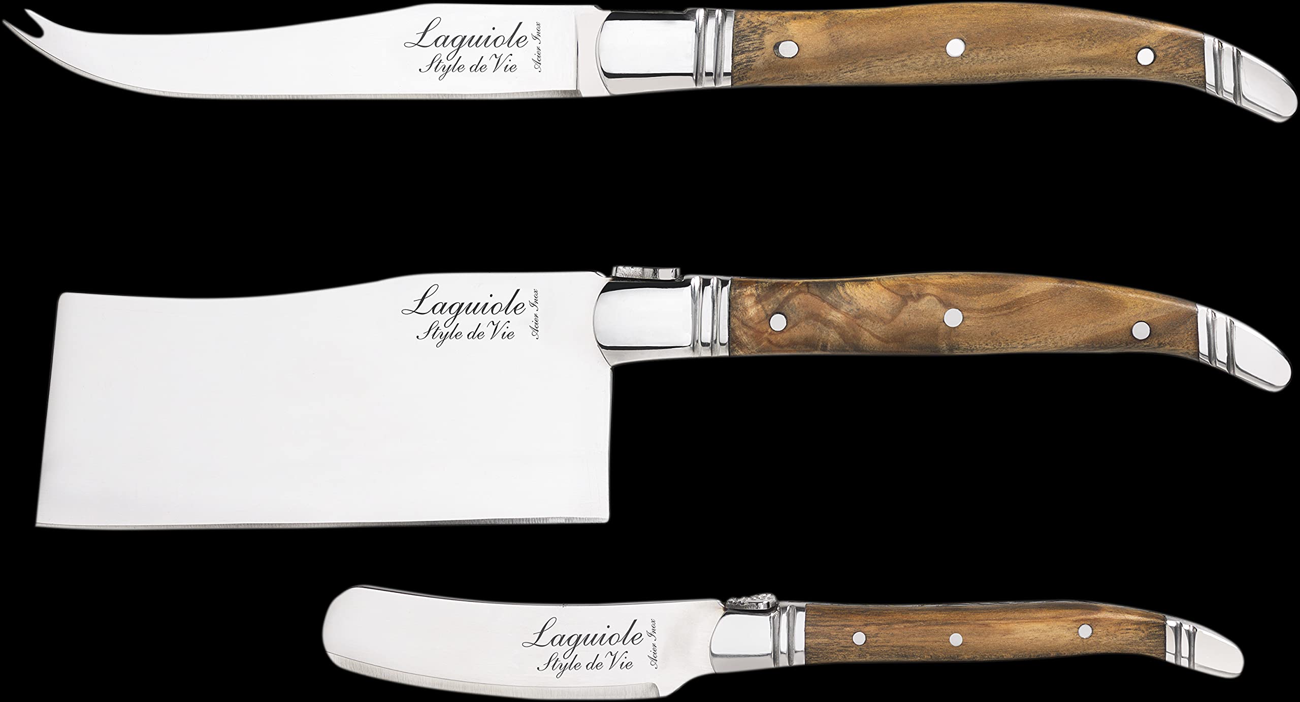 Laguiole Style De Vie cheese knives made in China note
