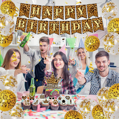 Large Happy Birthday cake topper in cheetah style