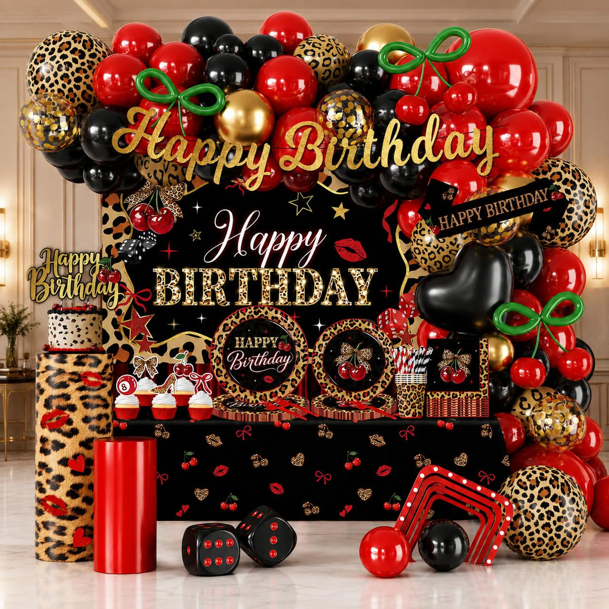 273pc cheetah birthday decorations kit with banner backdrop and toppers