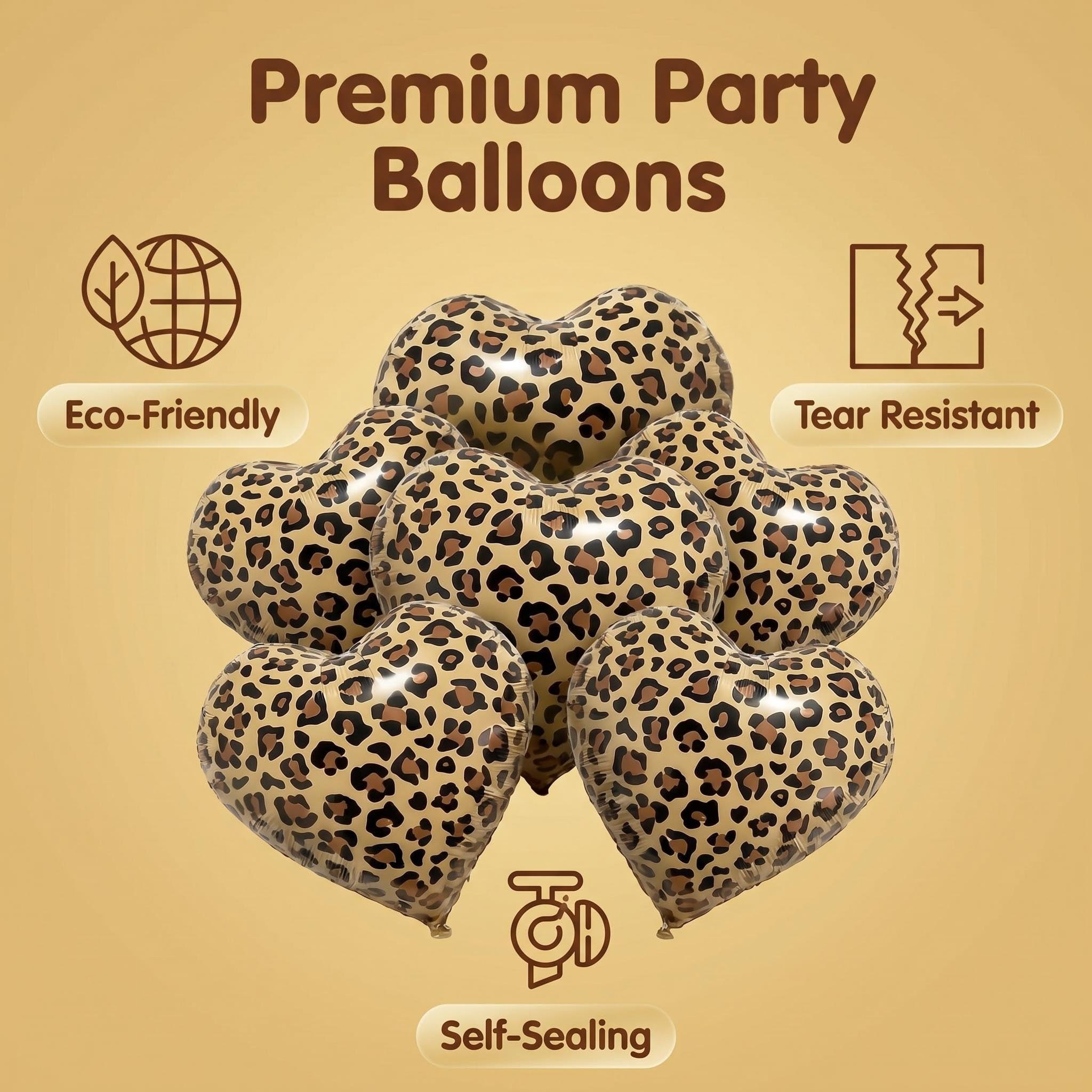 Cheetah print heart foil balloons close up