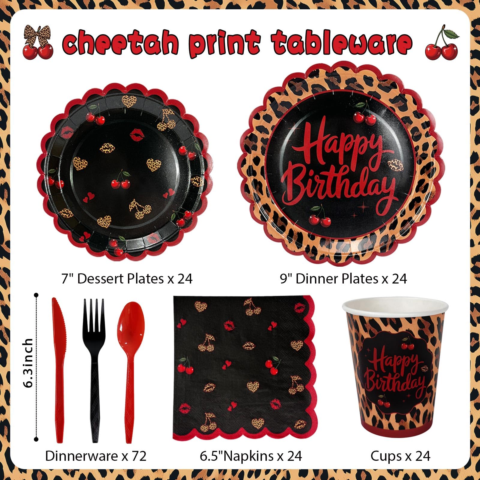 Cheetah print party set serves 24 guests with tableware