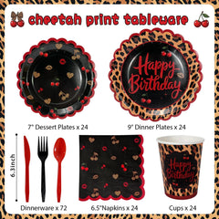 Cheetah print party set serves 24 guests with tableware