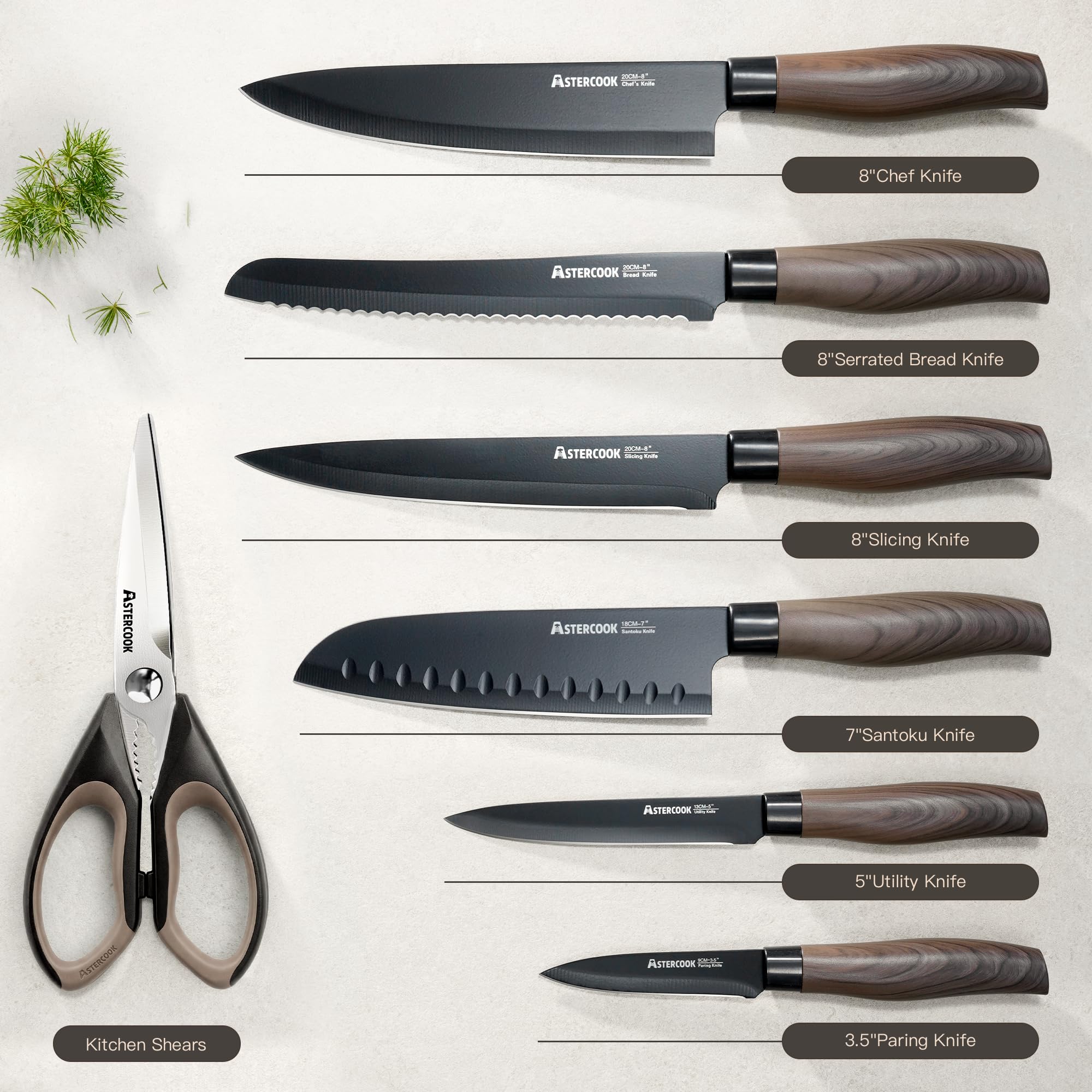 Astercook knife set 8 inch serrated bread knife