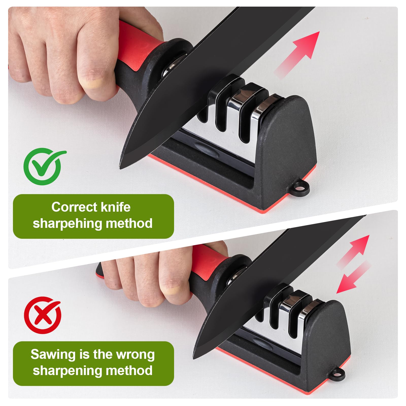 Non-slip base and ergonomic handle of knife sharpener