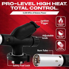 Professional-grade culinary torch in home or commercial kitchens