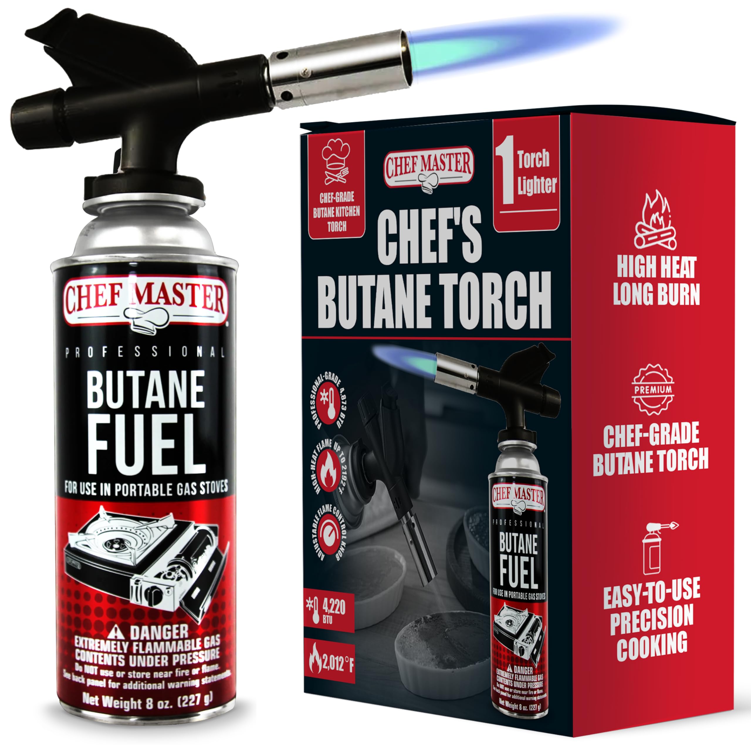 Chef Master Refillable Butane Torch Lighter for creme brulee and searing