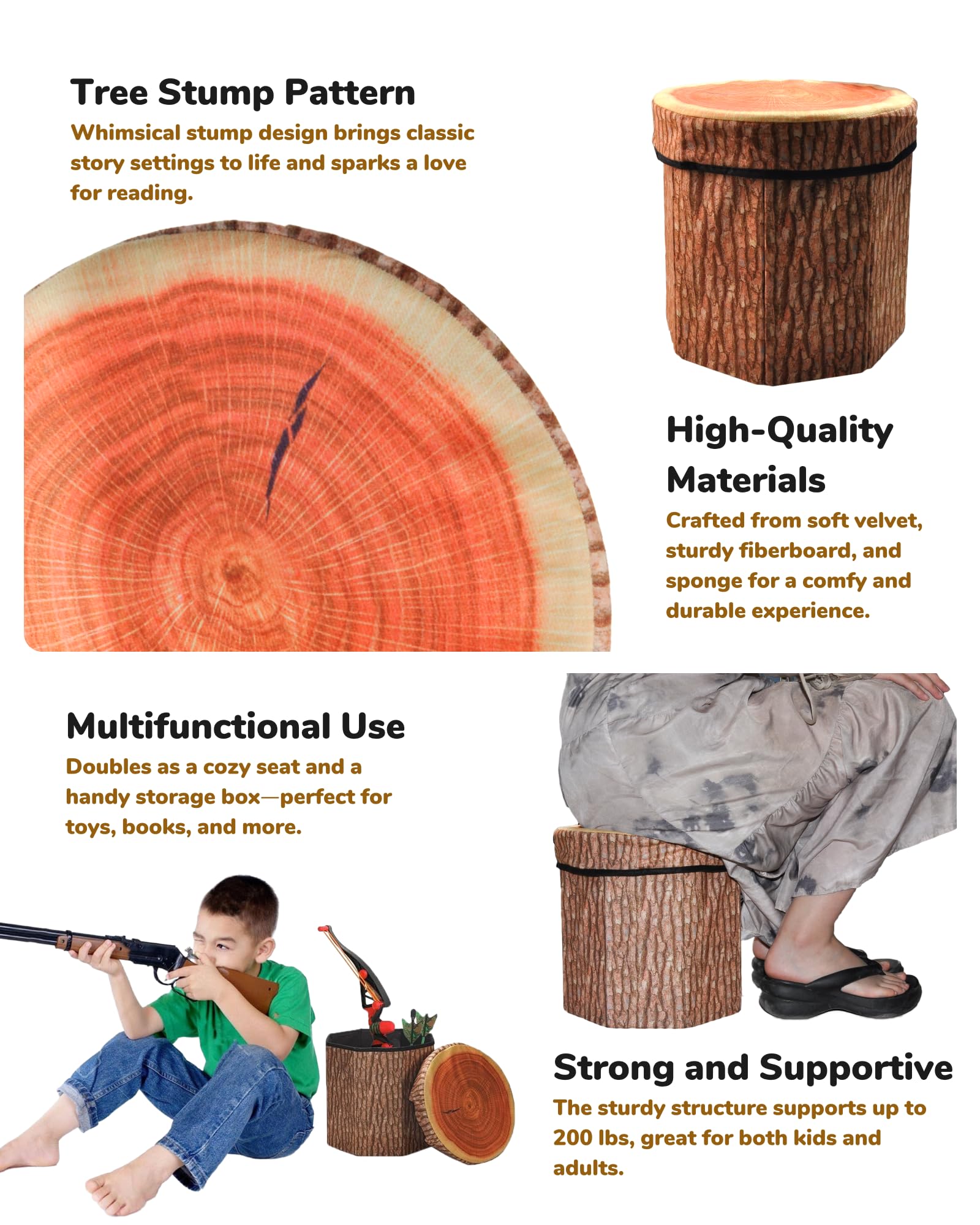 Wood stump organizer stool detail CHEFAN product