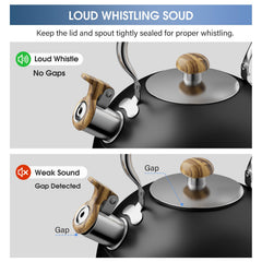 Woodlike handle tea kettle with cool-touch silicone