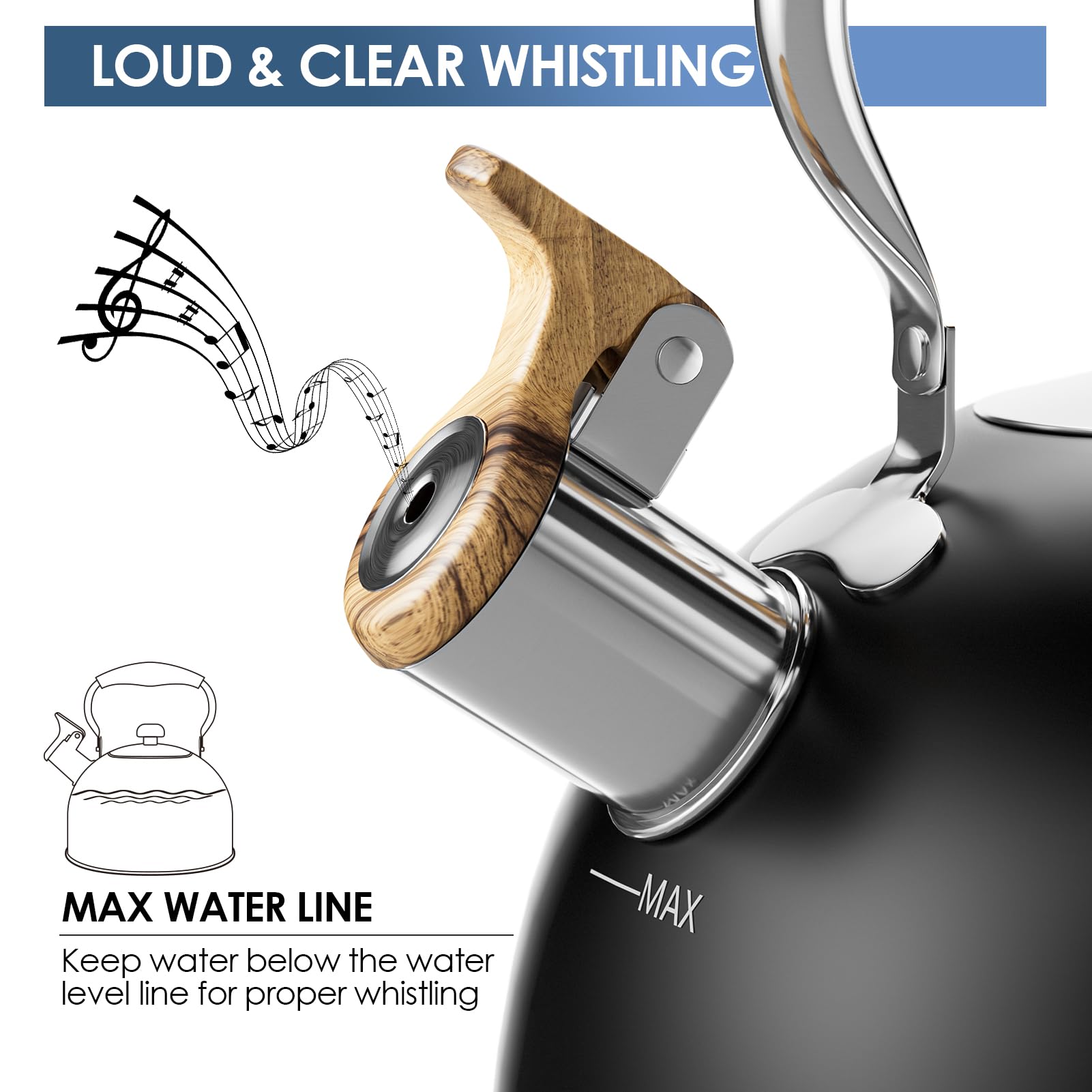 Premium 304 stainless steel tea kettle with woodlike handle
