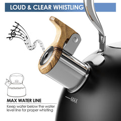 Premium 304 stainless steel tea kettle with woodlike handle