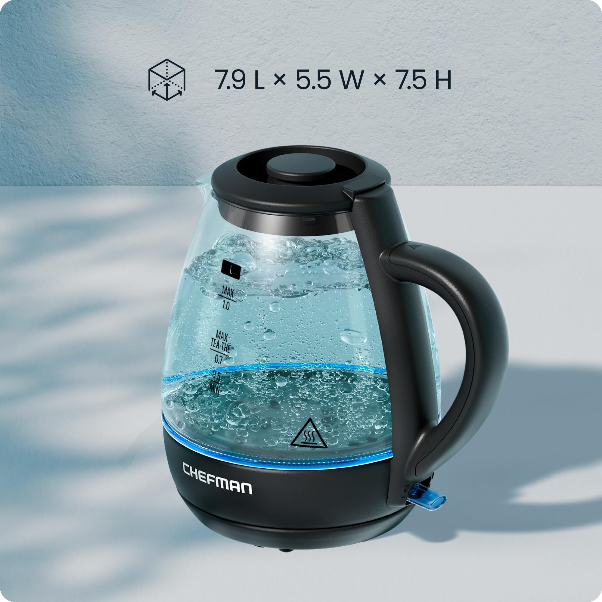Lift-out lid design for easy cleaning Chefman kettle
