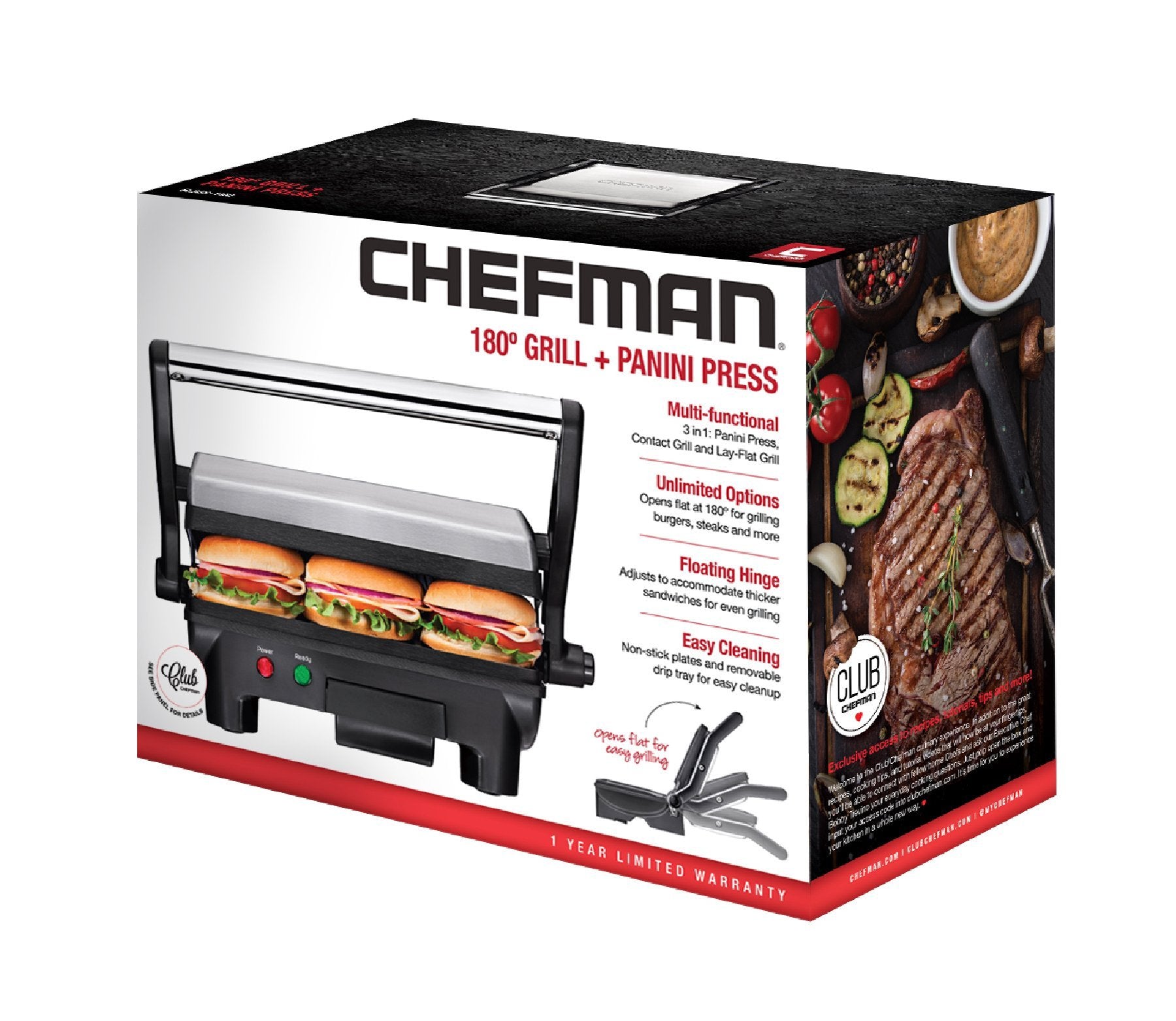 Chefman panini press 1000 watts 120 volts renewed