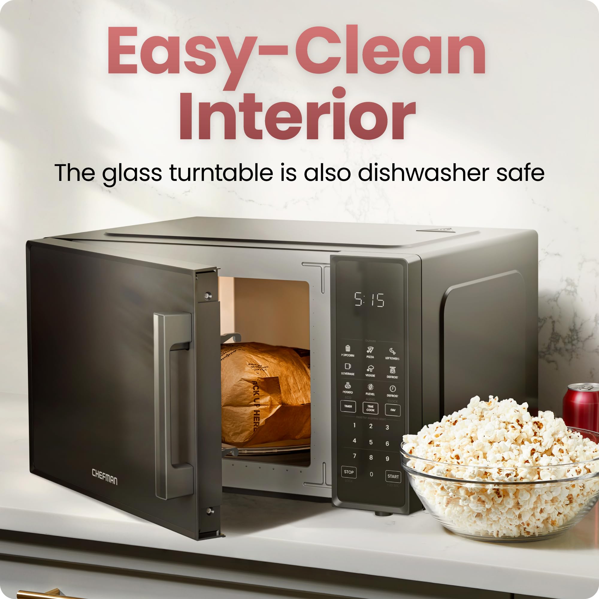 Eco mode to save power and dim display on Chefman microwave