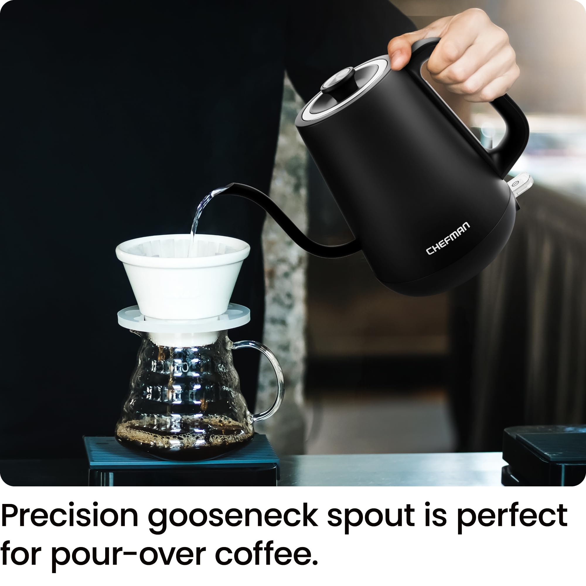 The 1000W rapid boil Chefman Gooseneck kettle
