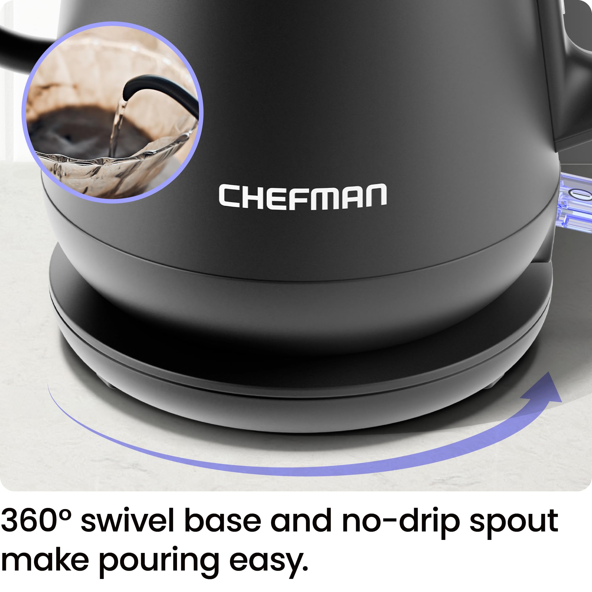 Auto shut-off and boil-dry protection on Chefman kettle