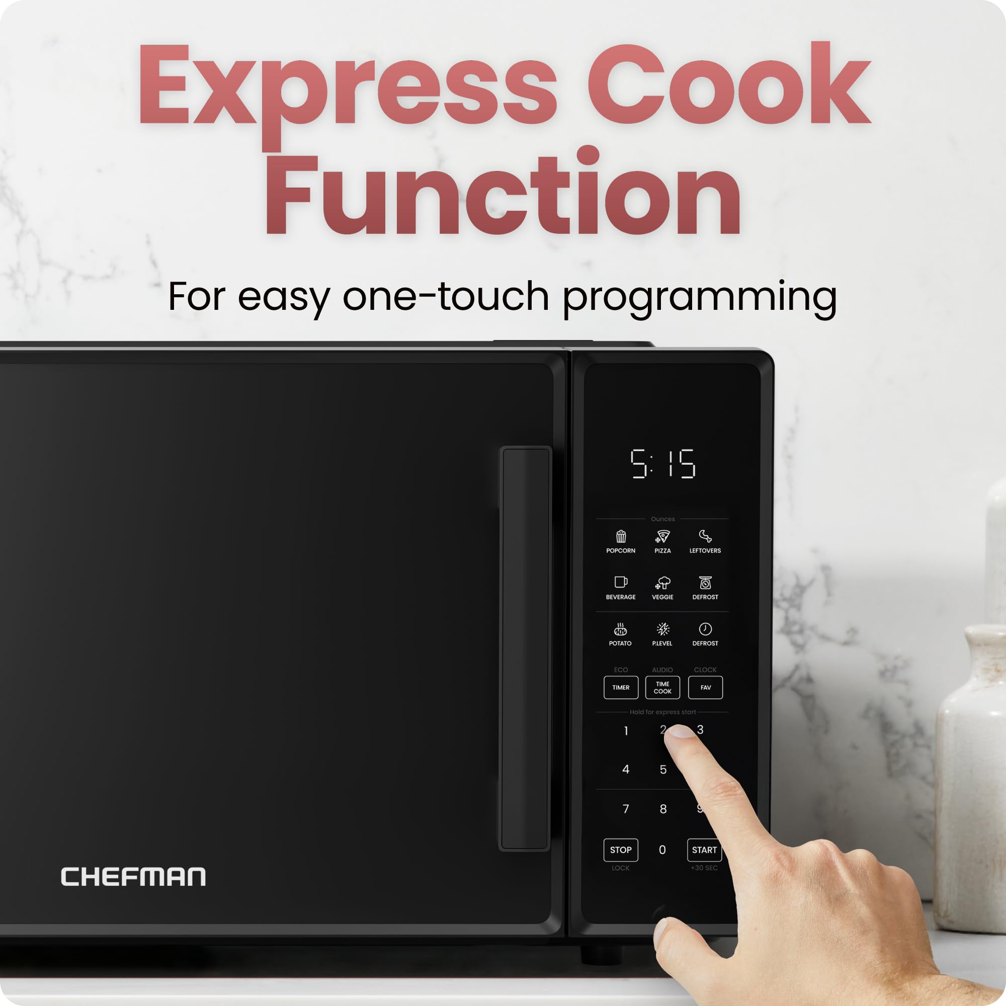 One-Touch Express Cook feature in Chefman microwave