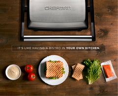 Chefman panini press stainless steel black with non-stick plates