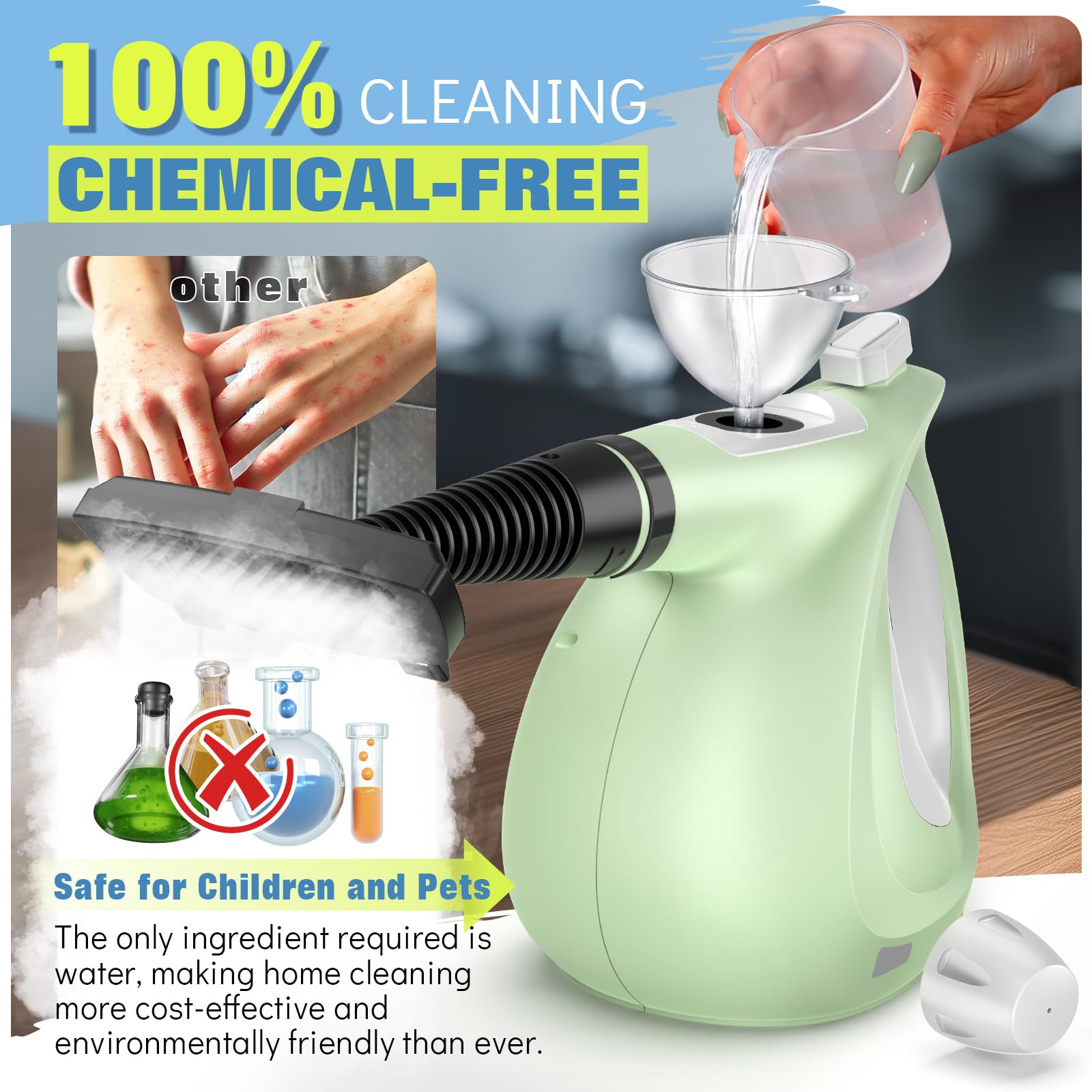 Chemical-free steam cleaner for family safety