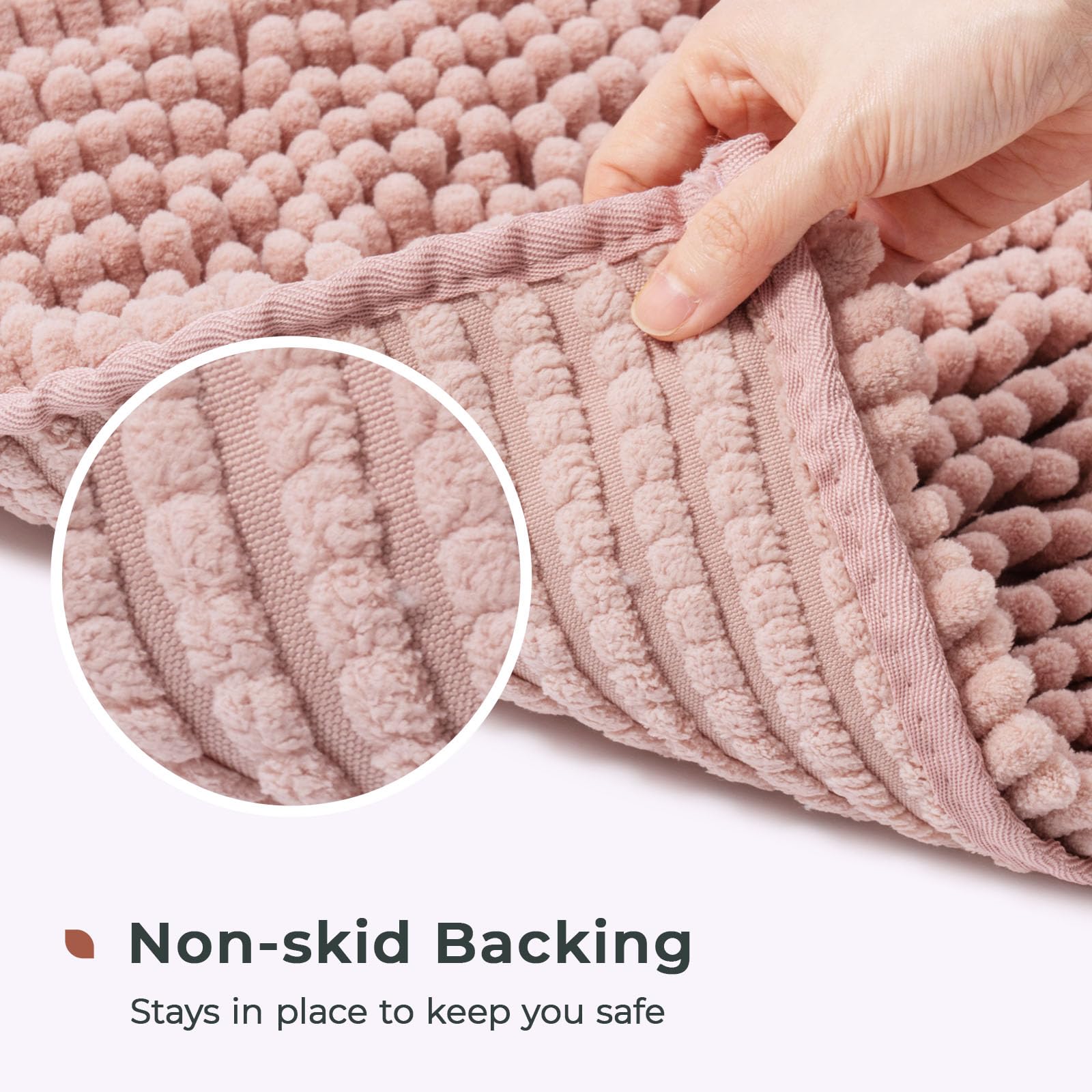 Quick-dry chenille bath rug with anti-slip backing