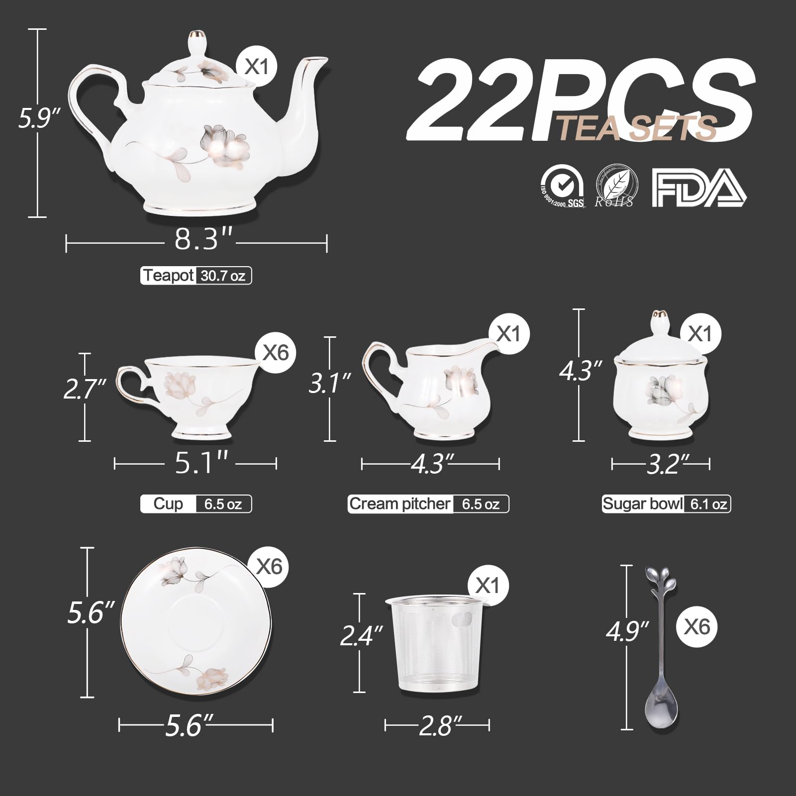 Stainless steel tea strainer included with CHENP.HMC tea set