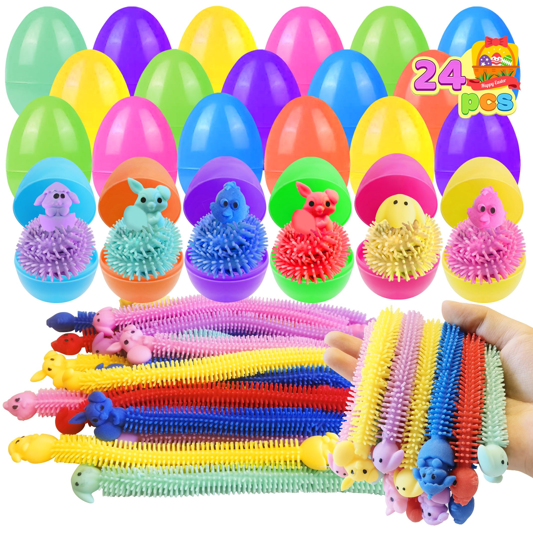 Cherislpy 24 pack prefilled Easter eggs with bunny stretchy strings