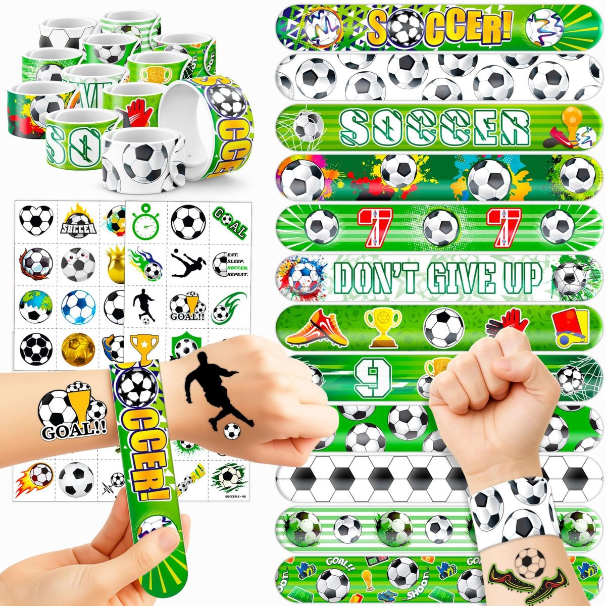 Cherisnowy 72 piece soccer party favors set with tattoos and bracelets