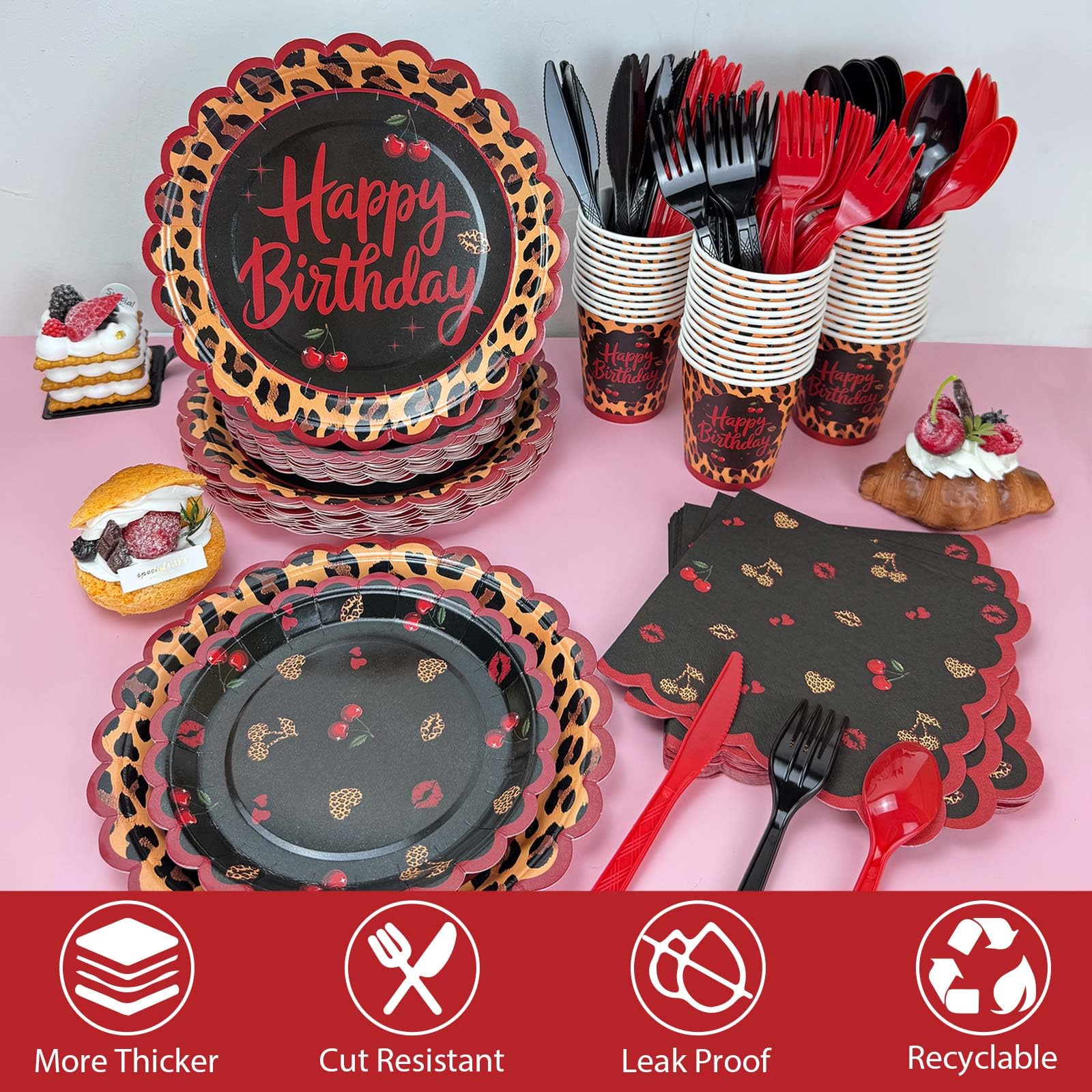 Cherry cheetah tablecloth sash and banner matching line