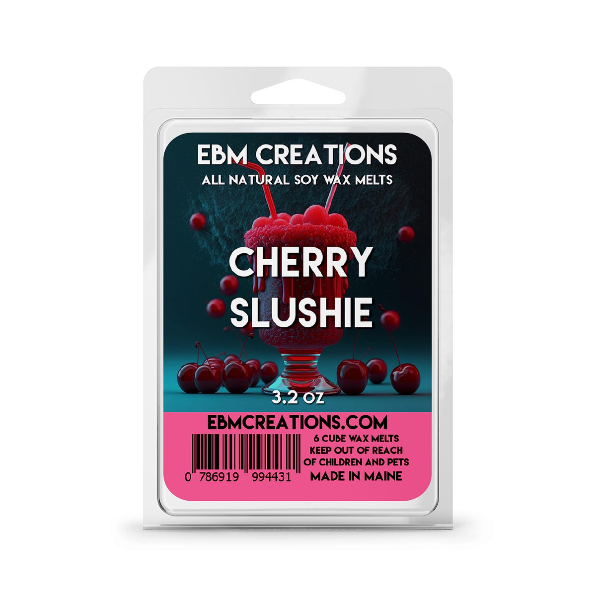 Cherry Slushie wax melts 6 cube clamshell packaging