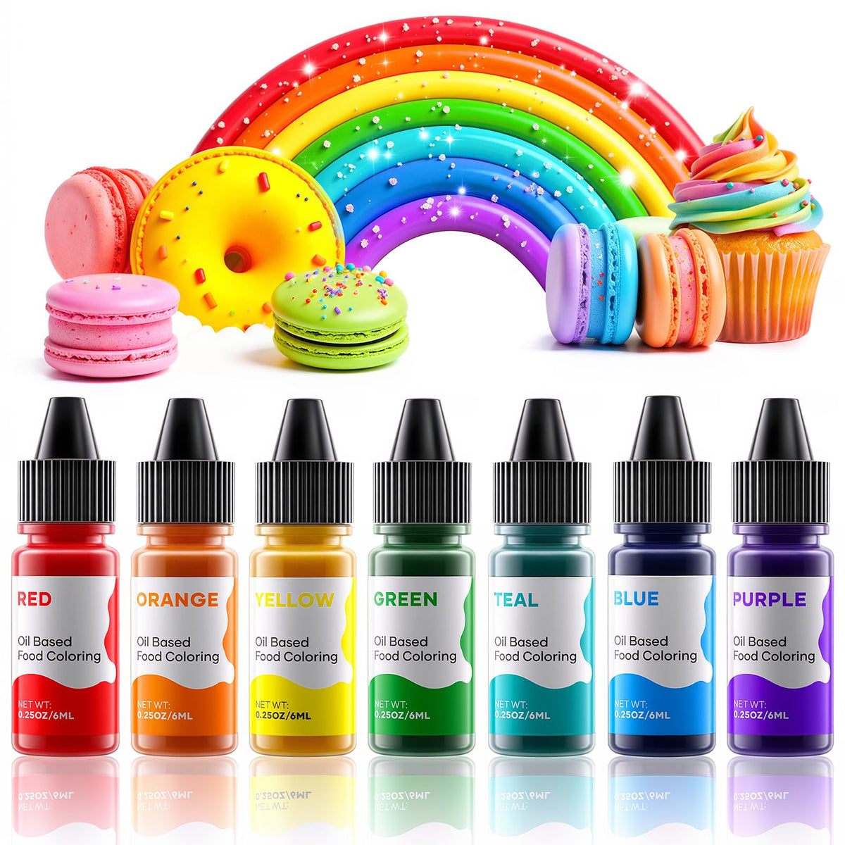 Cherrysea oil based food coloring for chocolate rainbow set bottle lineup