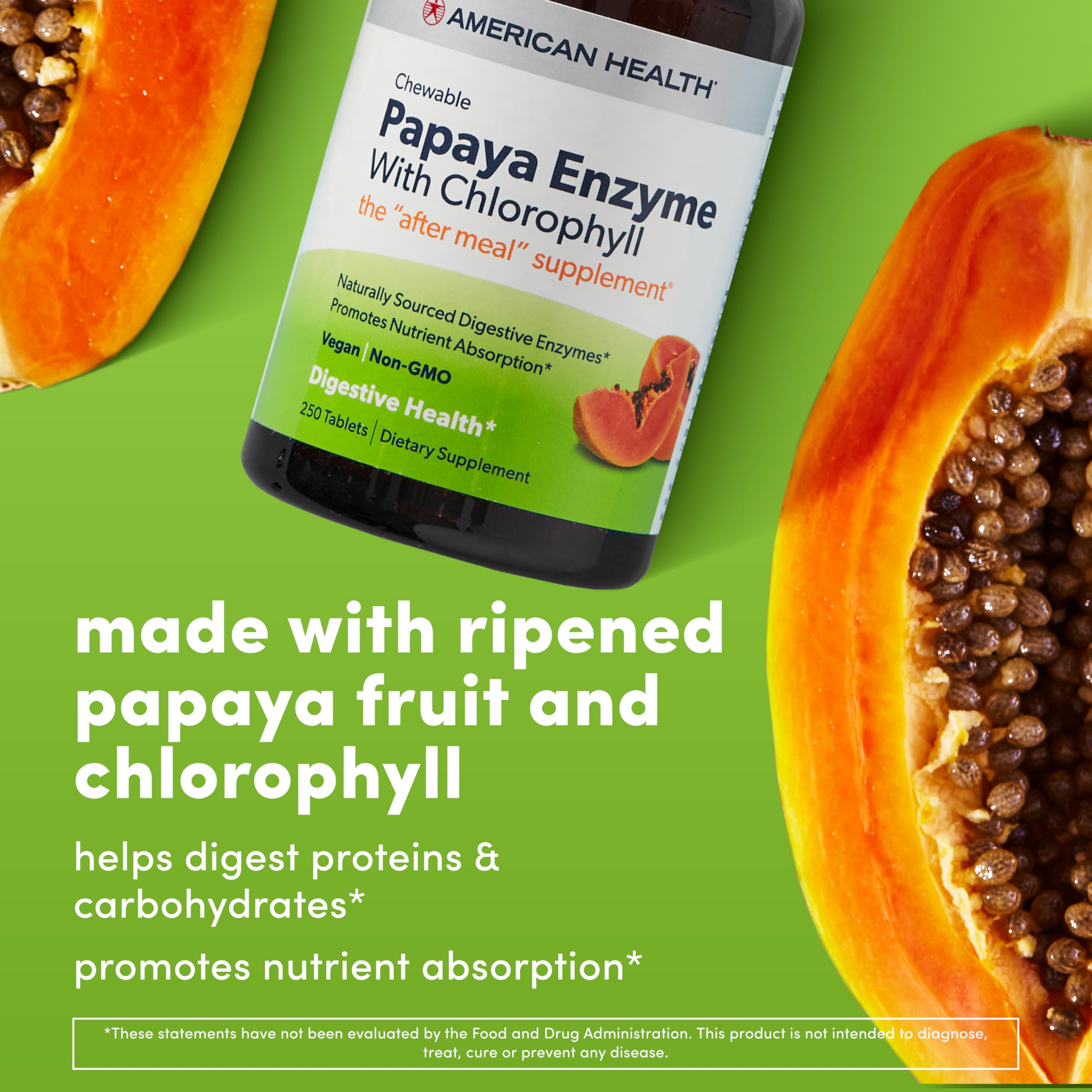Vegan Non-GMO papaya enzyme chewables 600ct packaging