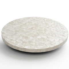 Capiz Lazy Susan by CHI AN HOME close up with white capiz shells