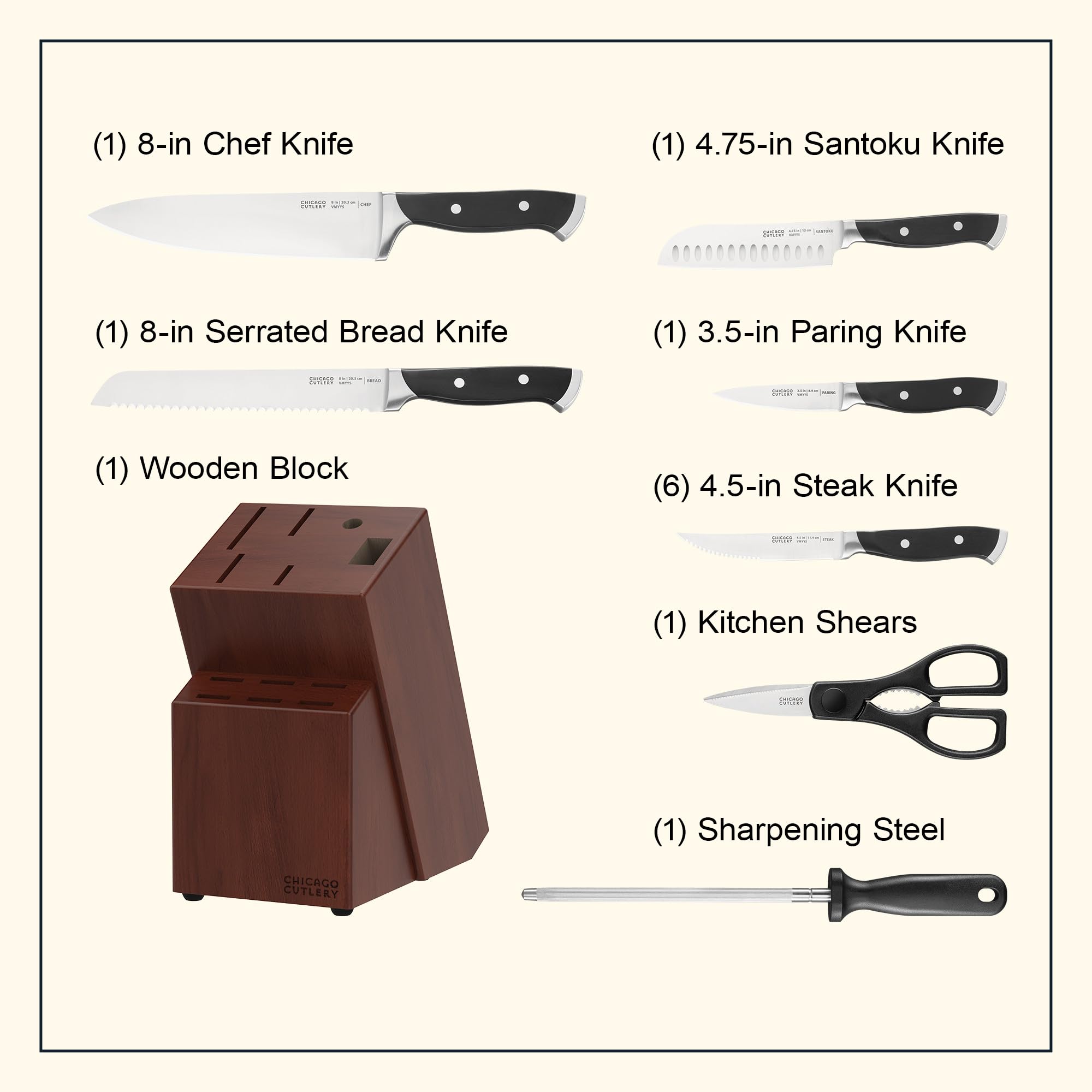 8 inch chef knife from Chicago Cutlery Armitage 13-PC set