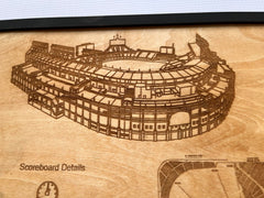 Laser engraved real wood wall art stadium history and facts