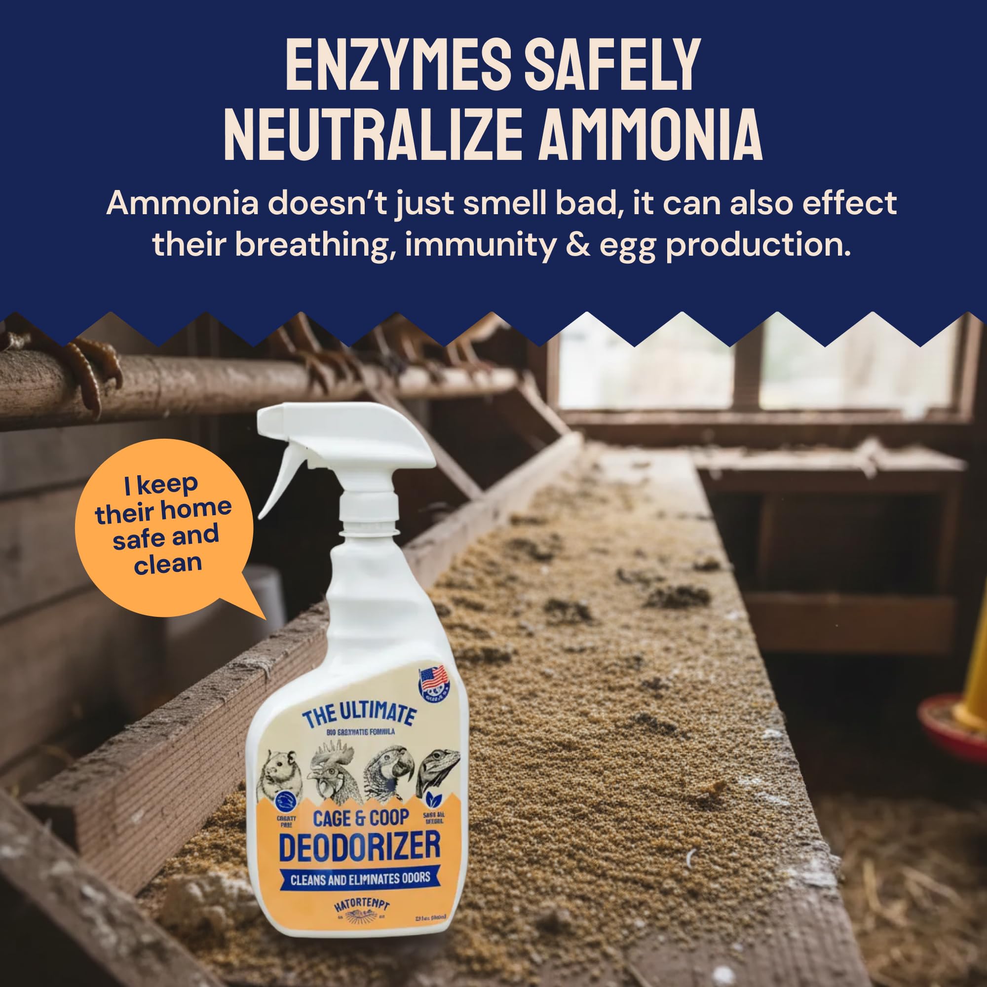 Chicken coop deodorizer spray for coops