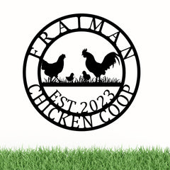 Chicken Hens Farm Monogram sign in rustic metal finish