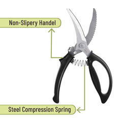 Steel compression spring on poultry shears reduces fatigue