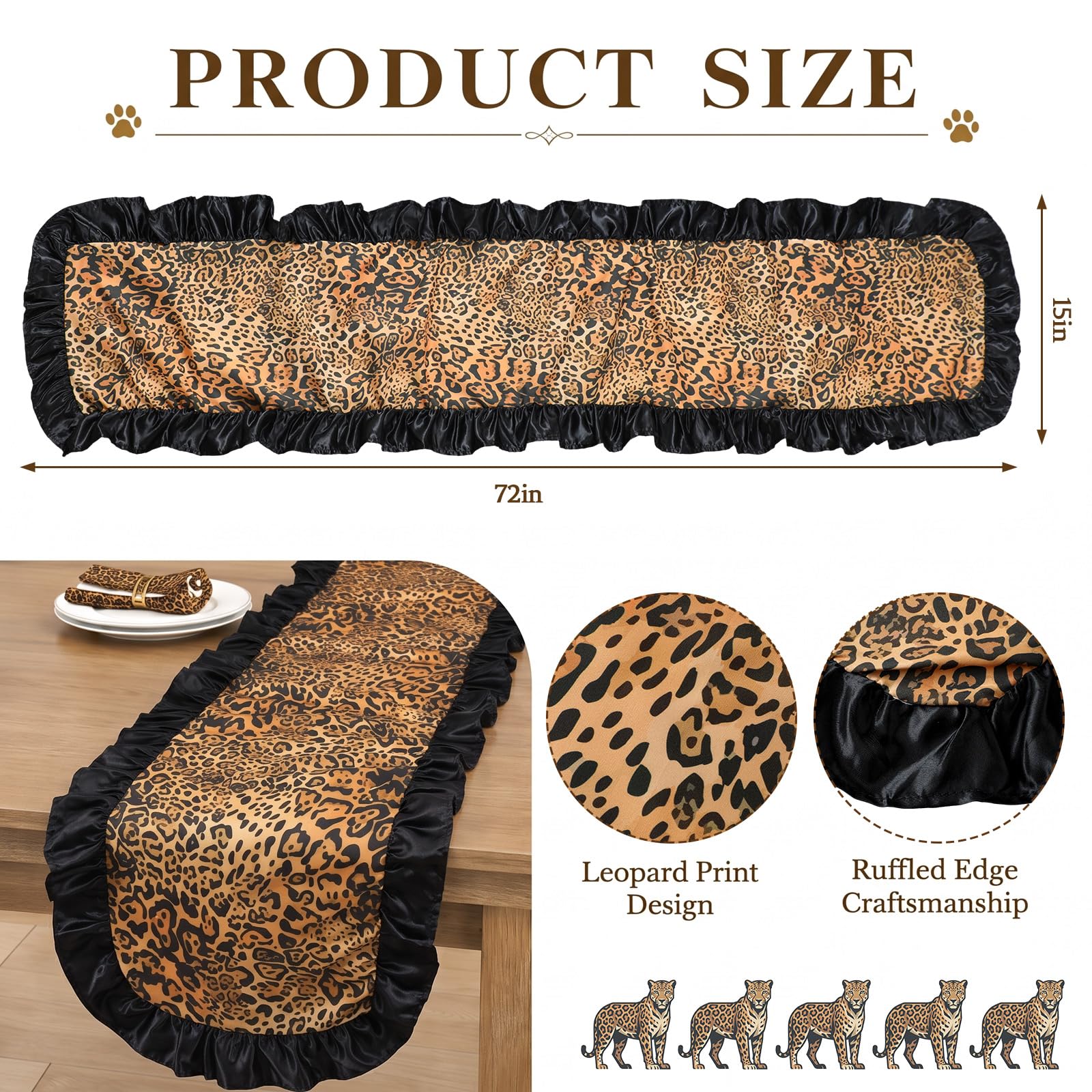 13 x 72 inch leopard print table runner brown