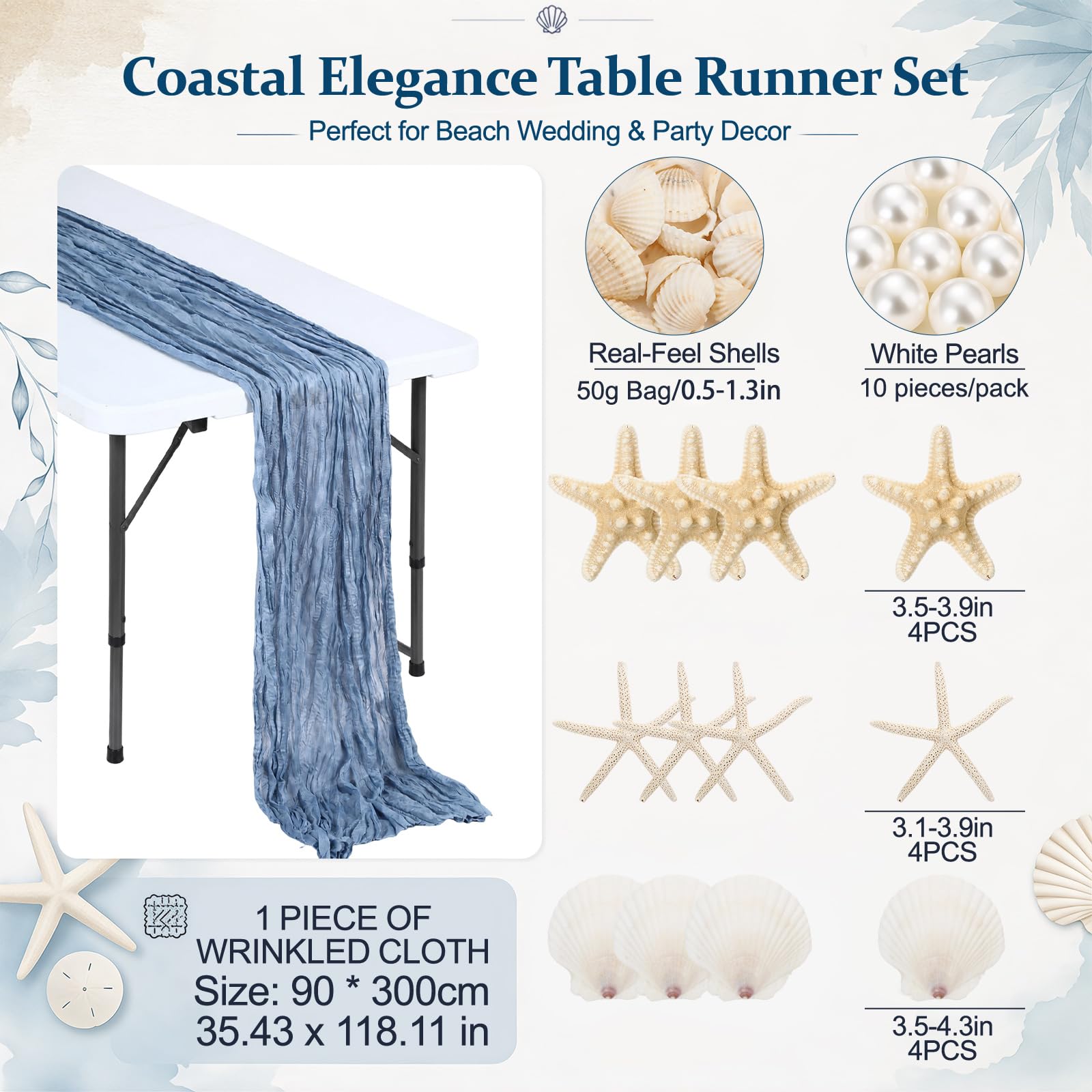 Chicplaid coastal table decor set starfish seashells