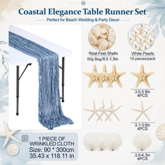 Chicplaid coastal table decor set starfish seashells