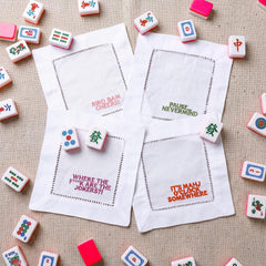 Chicplaid 4pc embroidered mahjong napkins 6x6 inches