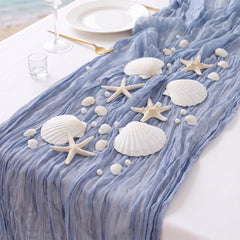 Chicplaid blue cheesecloth table runner 35x118 inches