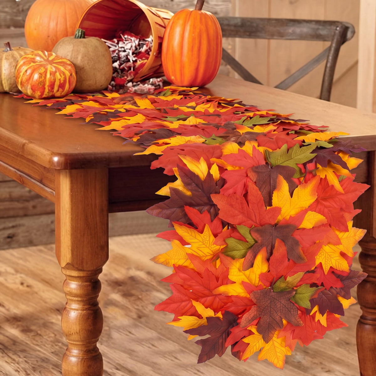 Chicplaid fall maple leaves table runner 13 x 72 inches