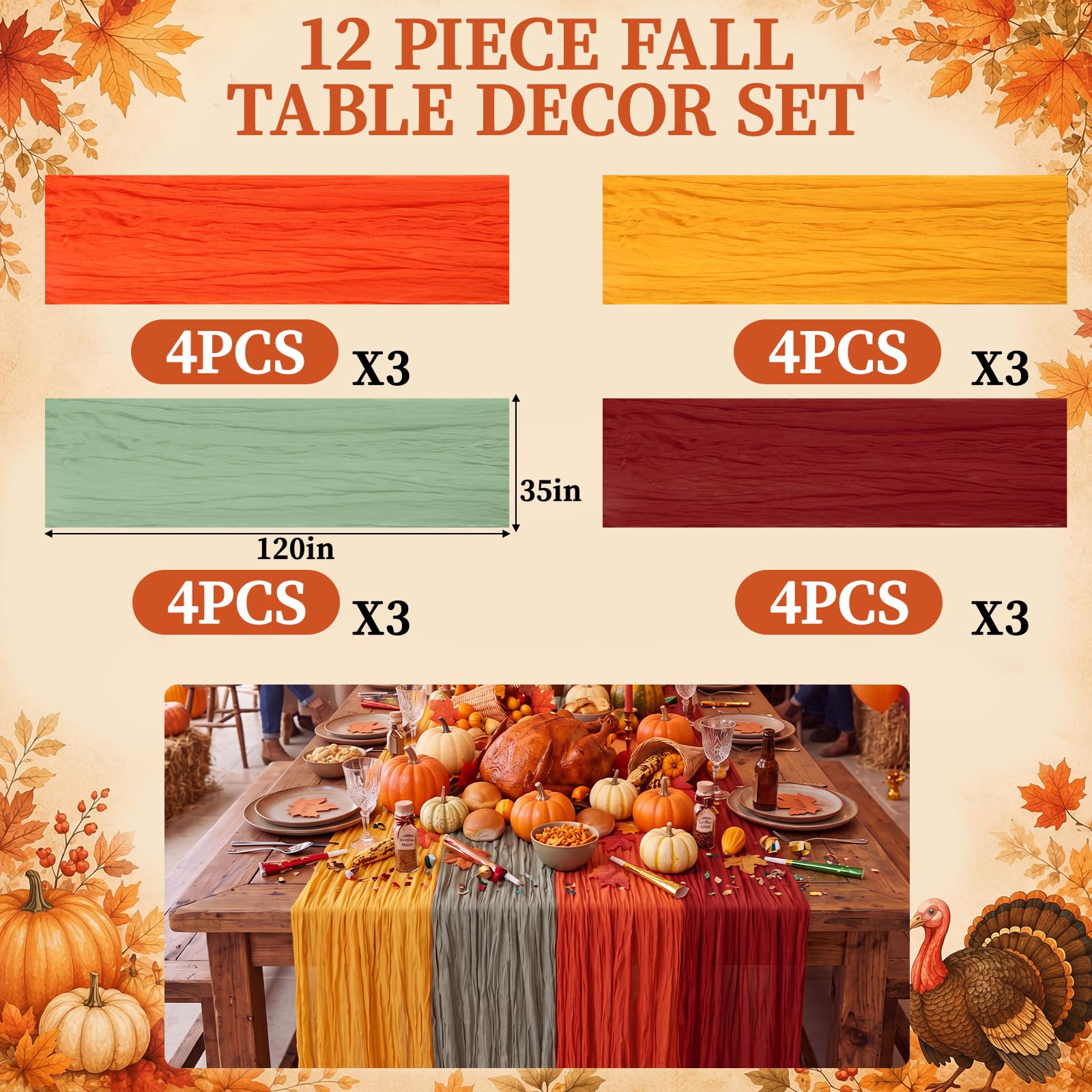 Chicplaid maple red cheesecloth table runner 35x120