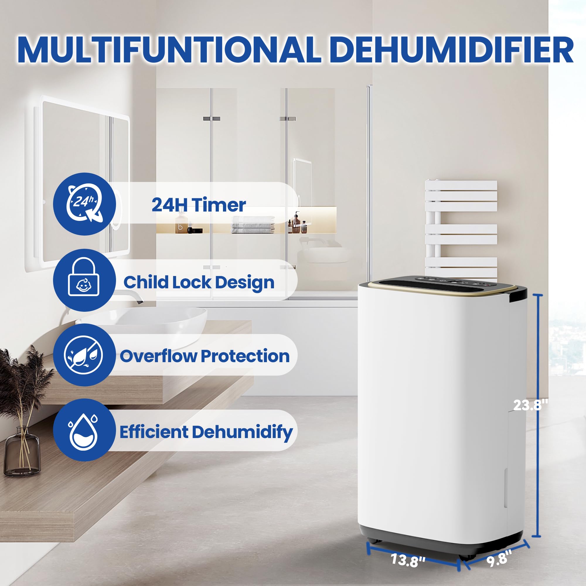gold trim top panel design on dehumidifier