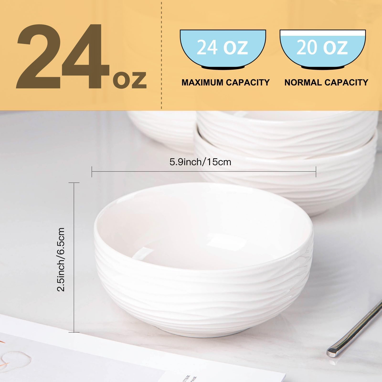 Six 24oz CHILDIKE cereal bowls for cereal soup and dessert