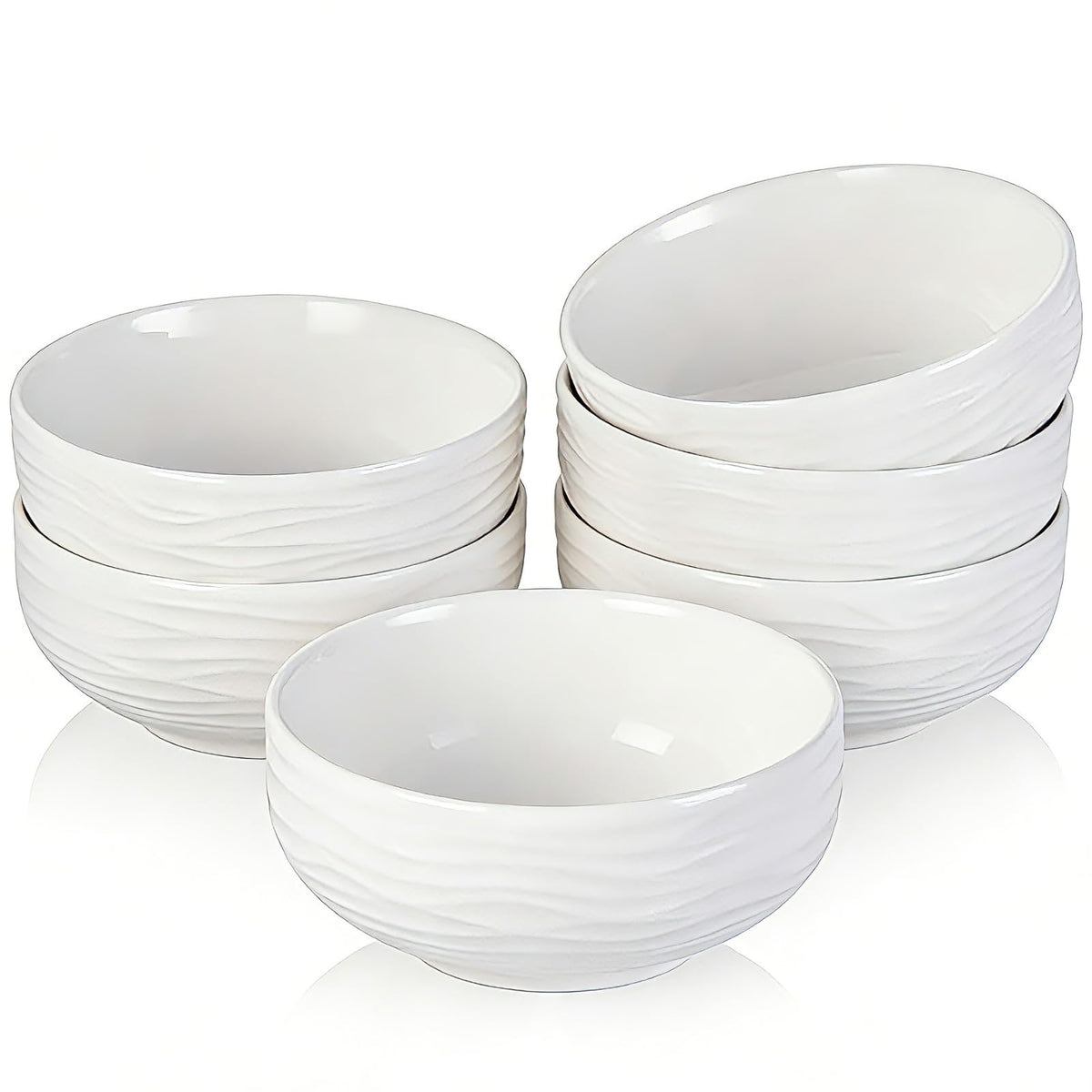 CHILDIKE cereal bowls 6 white ceramic ribbed exterior