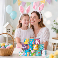 Bunny and egg Easter designs on slap bracelets