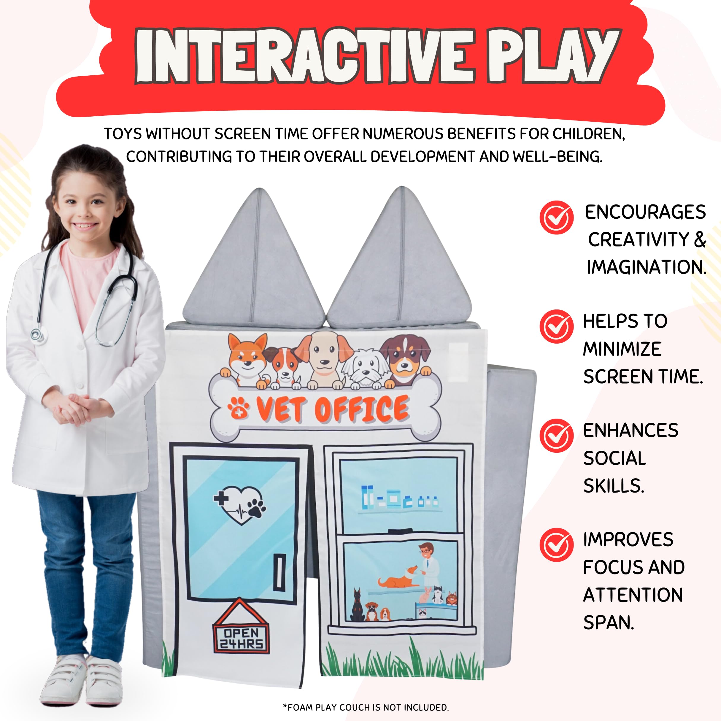 Childrens Foam Sofa with Couch Swag Play Panel dimensions 33.5 x 37 inches
