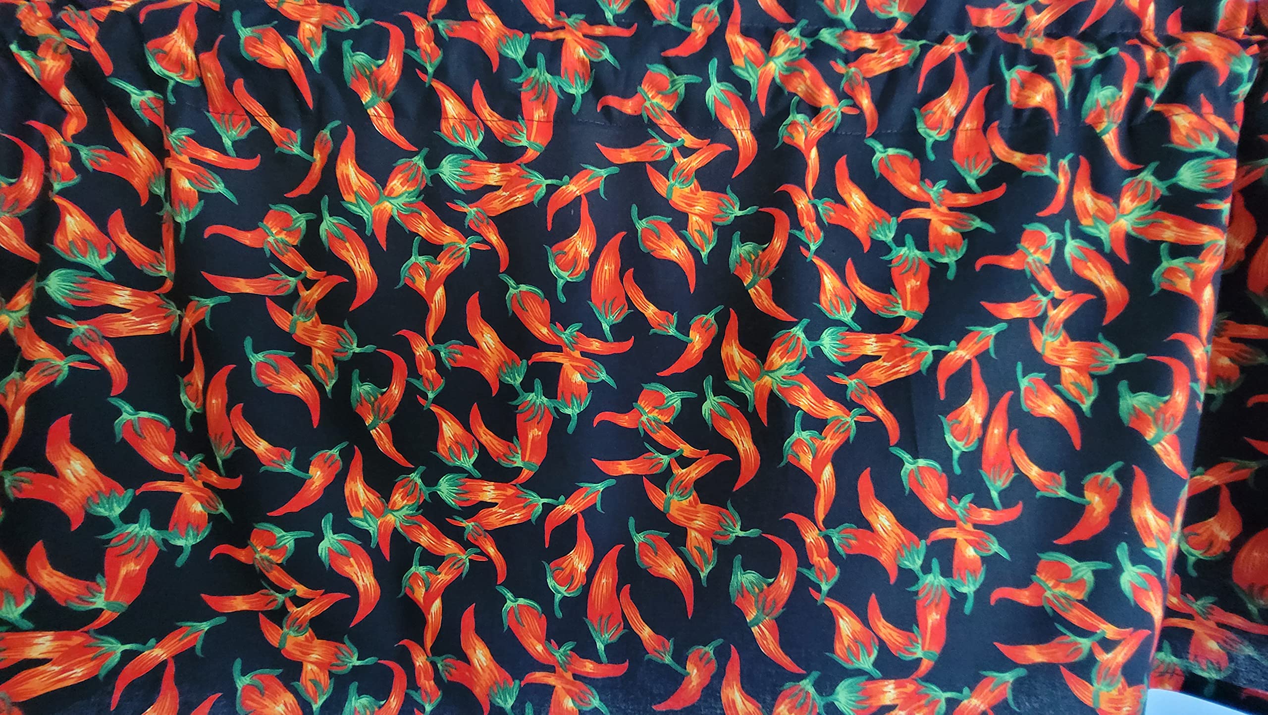 Chili Pepper Kitchen Valance on black cotton fabric