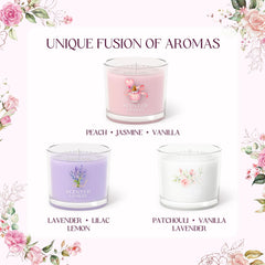 three votive candles gift set pink purple white
